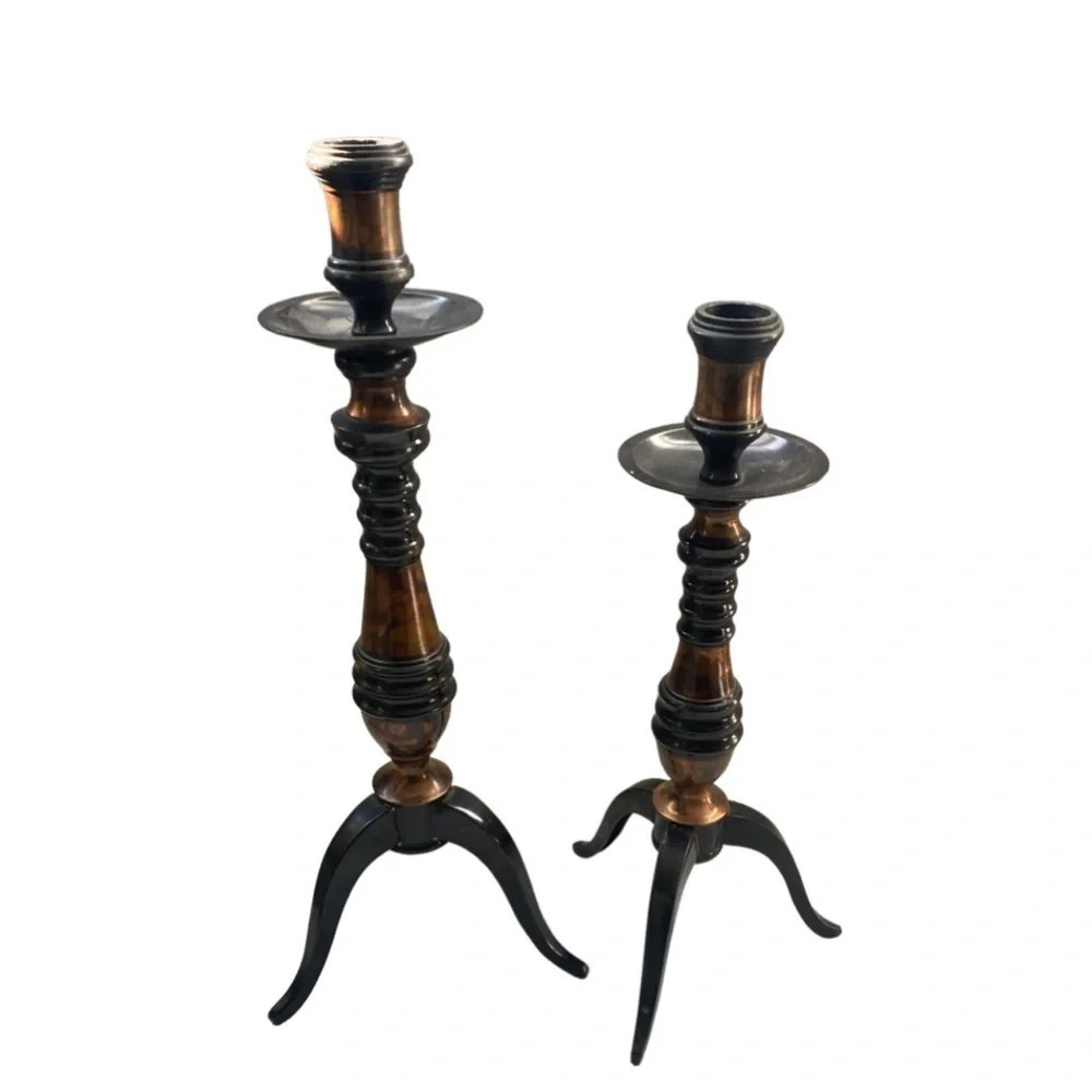 Pair of 2 large metal candle Holders